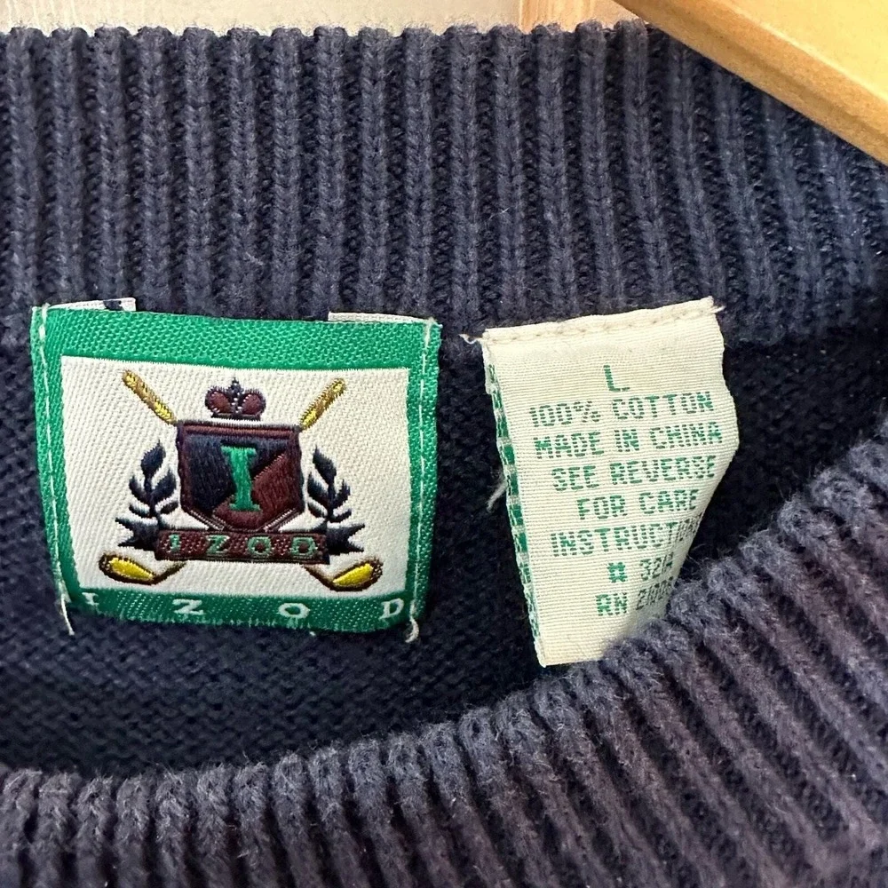 Izod Golf Sweater Embroidered Mens Large Graphic Pullover 100%‎ Cotton Vintage